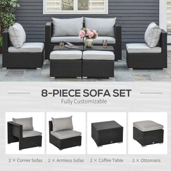 8pc Rattan 6 Seater Sofa & Coffee Table Set Patio Wicker Weave Chair - Black - Image 3