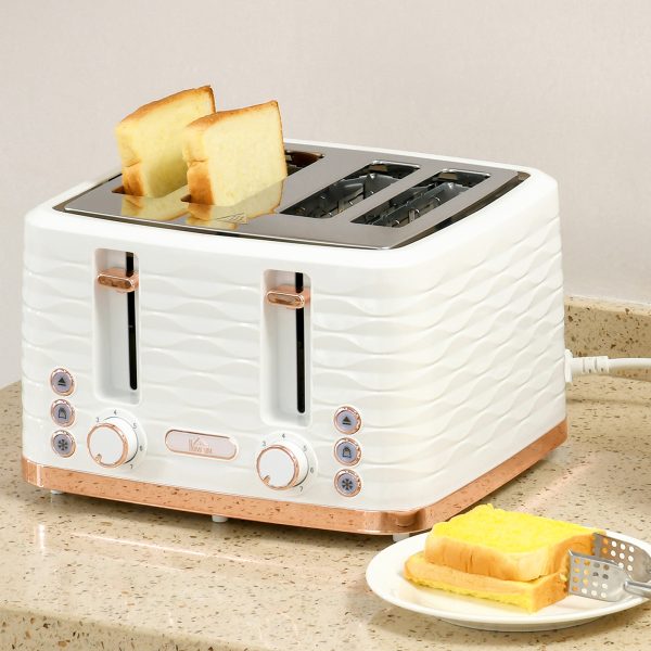 HOMCOM Toaster with 4 Slot, 7 Browning Levels, 1600W, White Ripple - Image 2