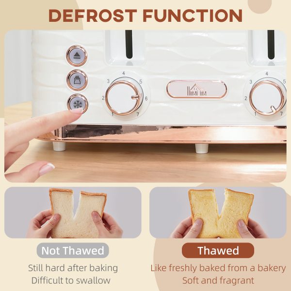 HOMCOM Toaster with 4 Slot, 7 Browning Levels, 1600W, White Ripple - Image 4