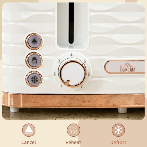 HOMCOM Toaster with 4 Slot, 7 Browning Levels, 1600W, White Ripple - Image 3