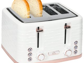 HOMCOM Toaster with 4 Slot, 7 Browning Levels, 1600W, White Ripple