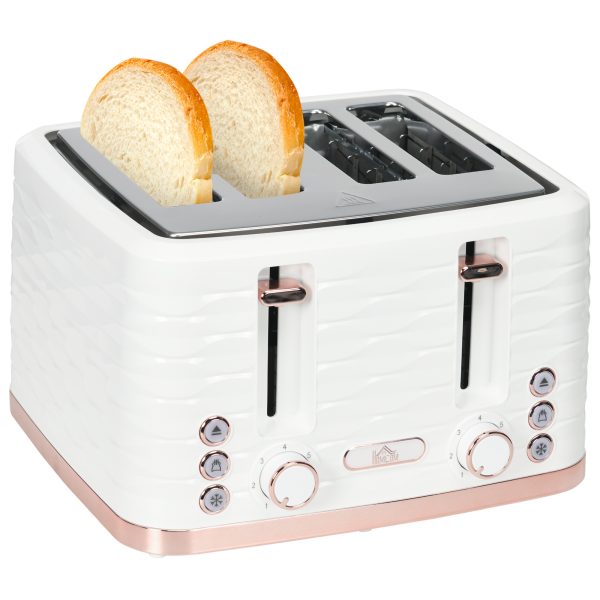 HOMCOM Toaster with 4 Slot, 7 Browning Levels, 1600W, White Ripple