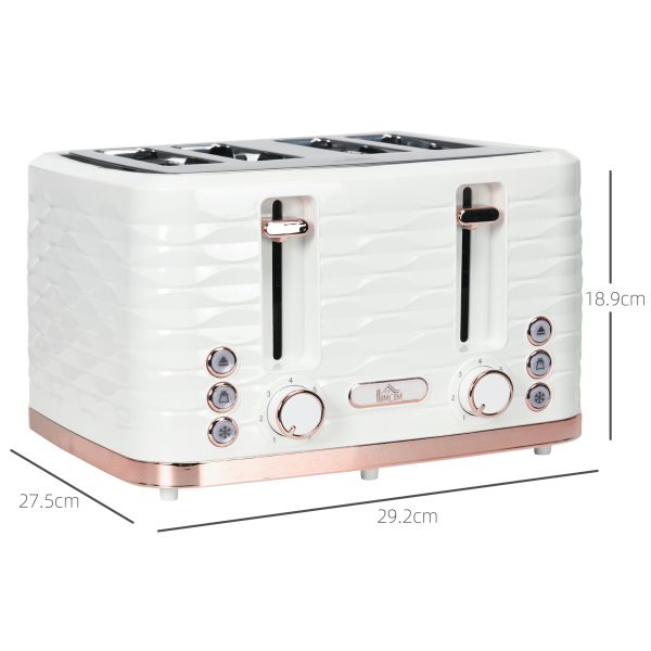 HOMCOM Toaster with 4 Slot, 7 Browning Levels, 1600W, White Ripple - Image 5