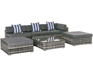6 Pieces Rattan Furniture Set Conservatory Sofa Deluxe Wicker Garden