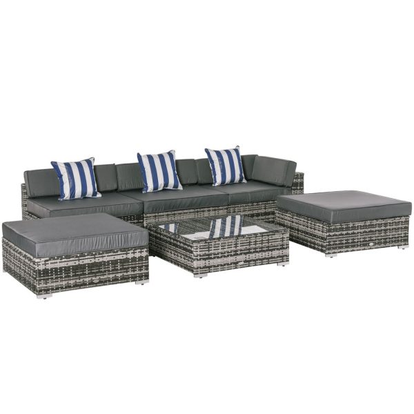 6 Pieces Rattan Furniture Set Conservatory Sofa Deluxe Wicker Garden