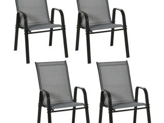 Set of 4 Garden Dining Chair Set Outdoor w/ High Back Armrest Grey Outsunny
