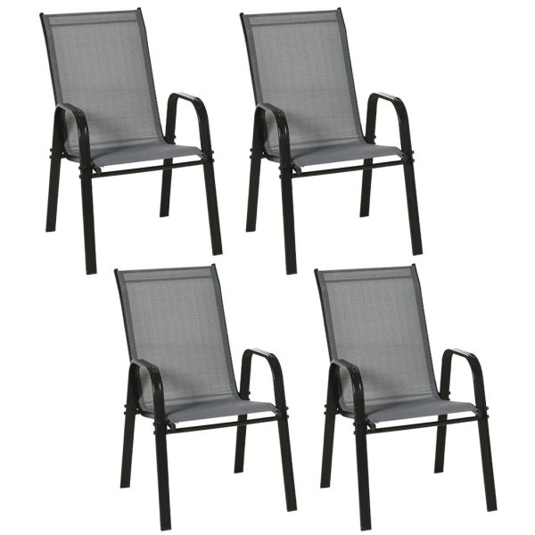 Set of 4 Garden Dining Chair Set Outdoor w/ High Back Armrest Grey Outsunny