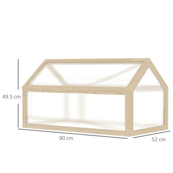 Wooden Cold Frame Greenhouse Garden Polycarbonate Grow House, Natural Outsunny - Image 5