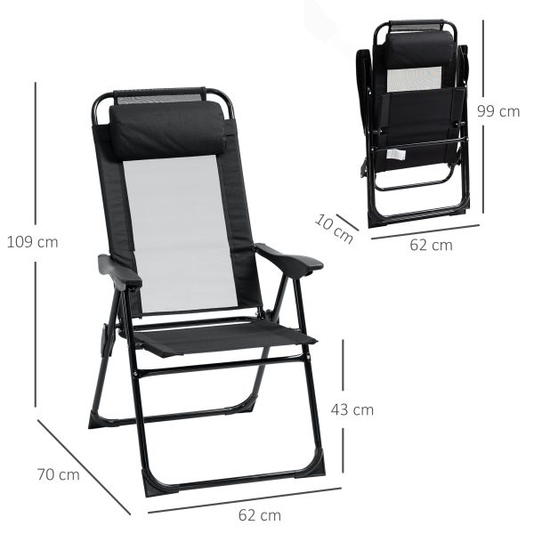 Set of 2 Metal Portable Folding Recliner w/ Adjustable Backrest, Black - Image 5