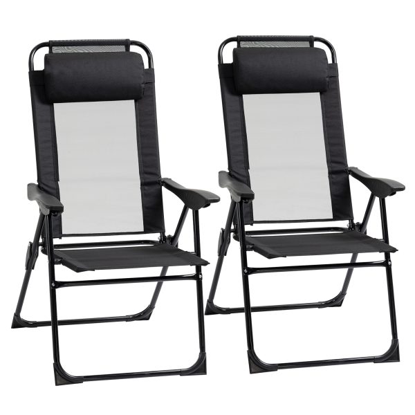 Set of 2 Metal Portable Folding Recliner w/ Adjustable Backrest, Black