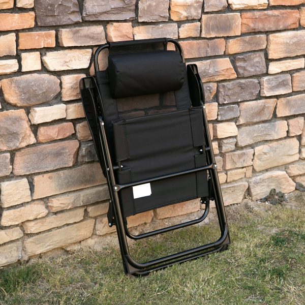 Set of 2 Metal Portable Folding Recliner w/ Adjustable Backrest, Black - Image 7