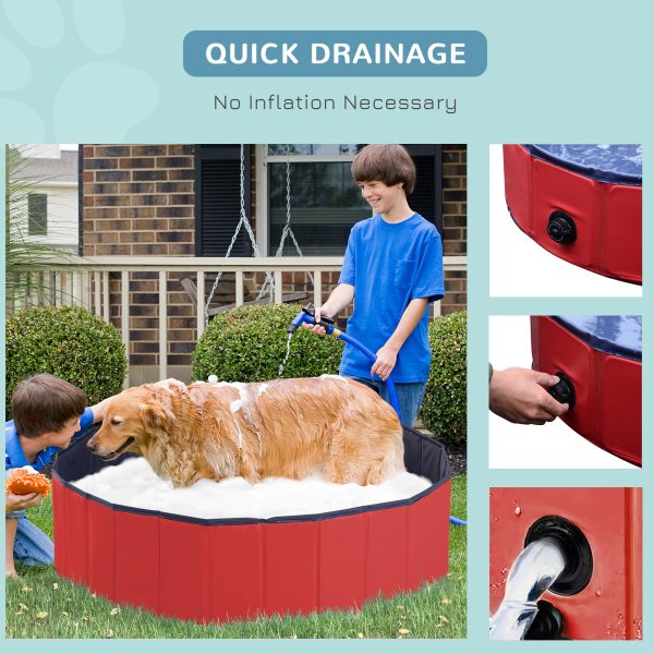 Pet Paddling Pool Cat Dog Indoor/ Outdoor Foldable 120cm Diameter Red Pawhut - Image 6