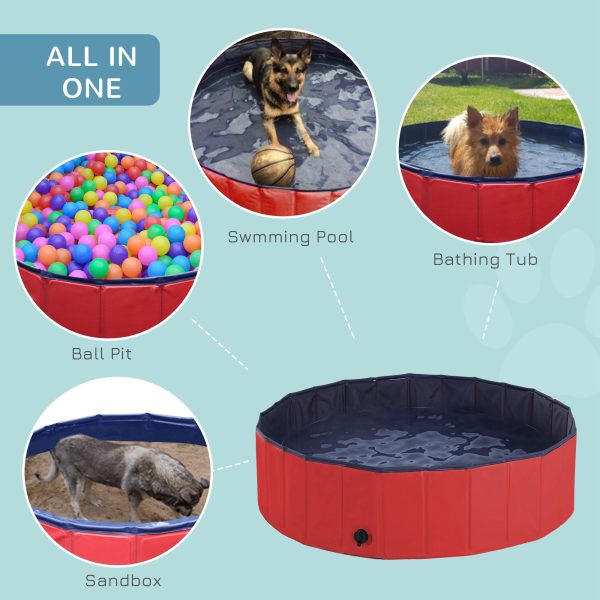 Pet Paddling Pool Cat Dog Indoor/ Outdoor Foldable 120cm Diameter Red Pawhut - Image 3