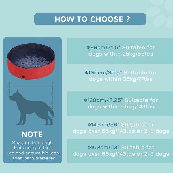 Pet Paddling Pool Cat Dog Indoor/ Outdoor Foldable 120cm Diameter Red Pawhut - Image 8