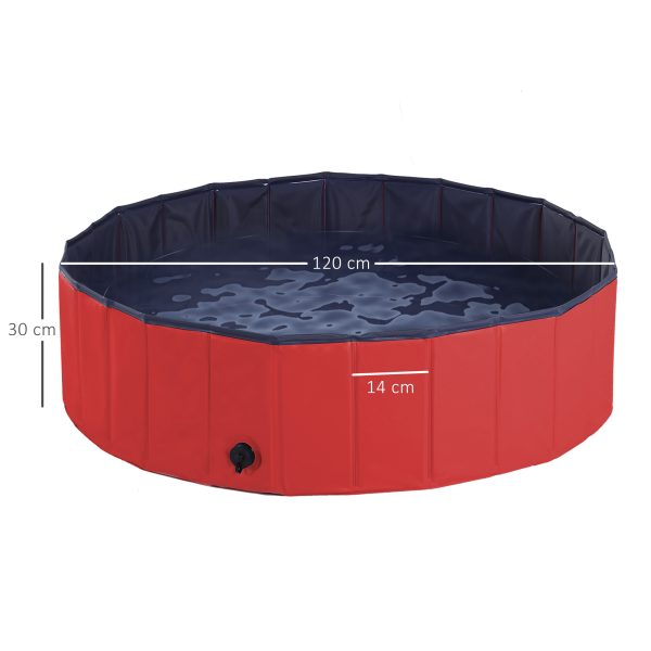 Pet Paddling Pool Cat Dog Indoor/ Outdoor Foldable 120cm Diameter Red Pawhut - Image 5