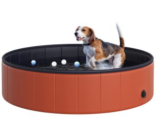 Pet Paddling Pool Cat Dog Indoor/ Outdoor Foldable 120cm Diameter Red Pawhut