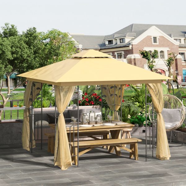 3x3 m Double Top Gazebo-Beige - Image 2