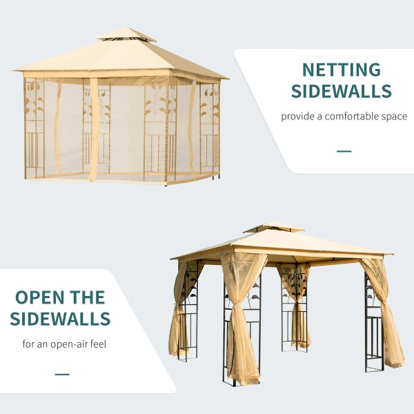 3x3 m Double Top Gazebo-Beige - Image 3
