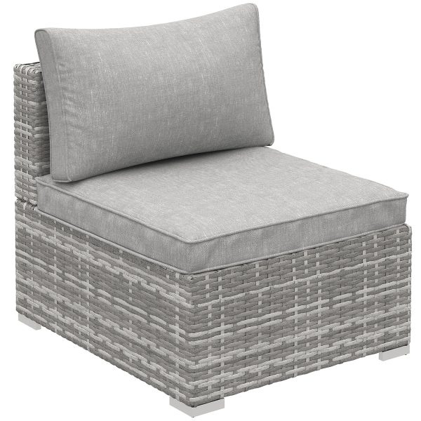 Outdoor Garden Furniture Rattan Single Middle Sofa w/ Cushions Grey