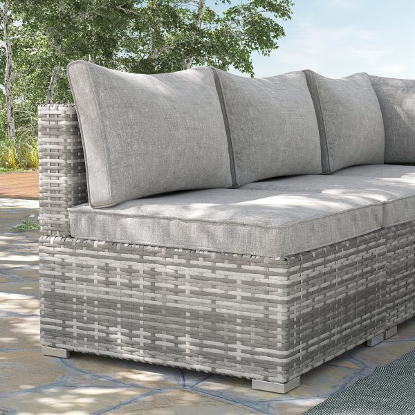 Outdoor Garden Furniture Rattan Single Middle Sofa w/ Cushions Grey - Image 2