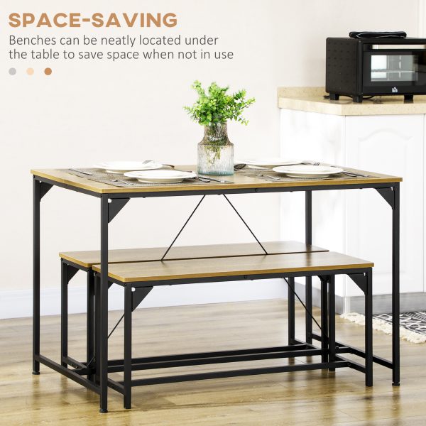 HOMCOM Dining Table and Bench Set for 4, Modern Kitchen Table & 2 Benches - Image 4