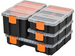 PP 4-Pack Size Variety Tool & Hardware Storage Boxes Black/Orange