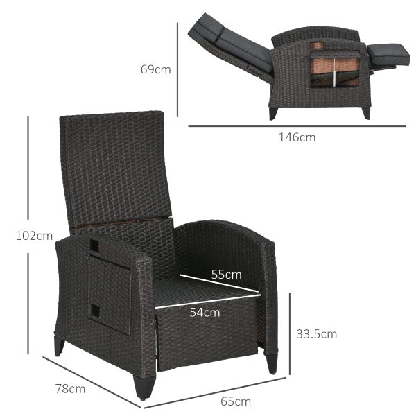 Outsunny Outdoor Recliner Chair with Cushion Rattan Reclining Lounge Chair - Image 5