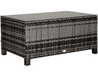 PE Rattan Garden Coffee Table w/ Tempered Glass Top Grey