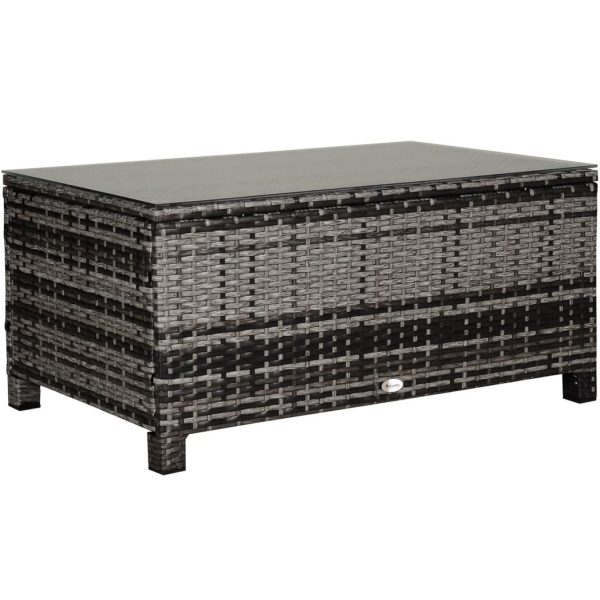 PE Rattan Garden Coffee Table w/ Tempered Glass Top Grey