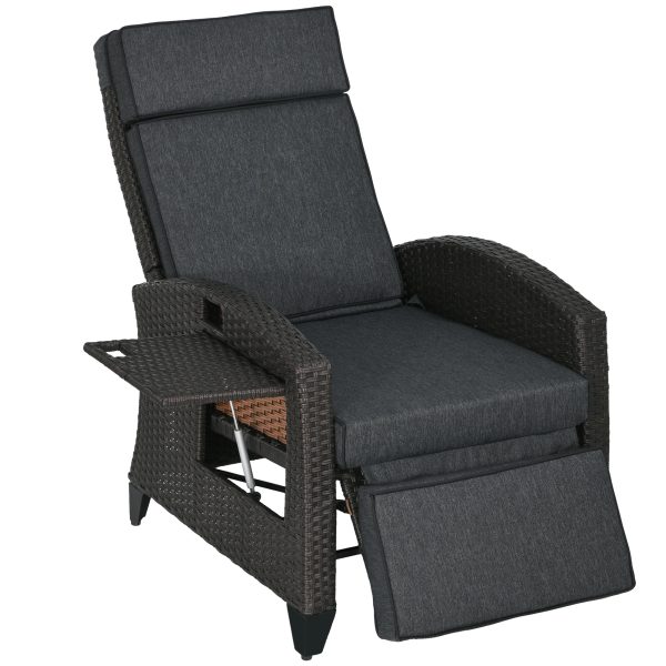 Outsunny Outdoor Recliner Chair with Cushion Rattan Reclining Lounge Chair