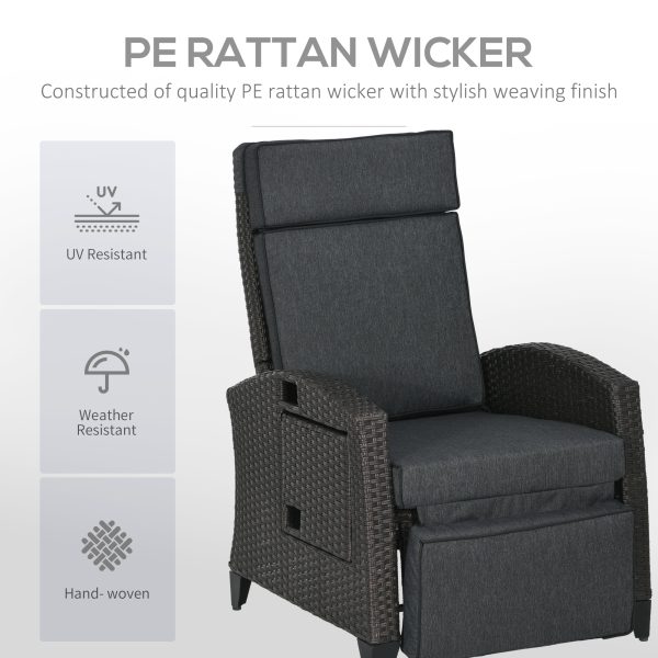 Outsunny Outdoor Recliner Chair with Cushion Rattan Reclining Lounge Chair - Image 4