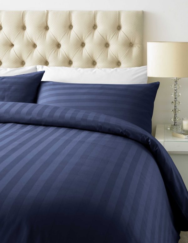 800 TC - Cotton Rich Satin Stripe Double Duvet Cover Set Navy