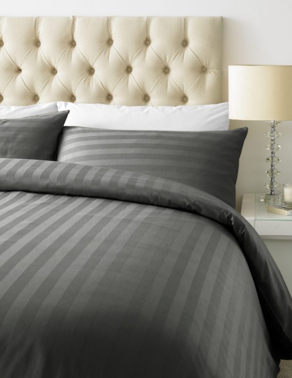 800 TC - Cotton Rich Satin Stripe Double Duvet Cover Set Steel Grey