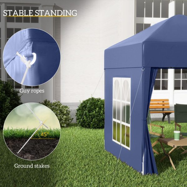 2x2m Garden Pop Up Gazebo Party Tent W/Carrying Case  2 Walls 2 Windows-Blue - Image 6