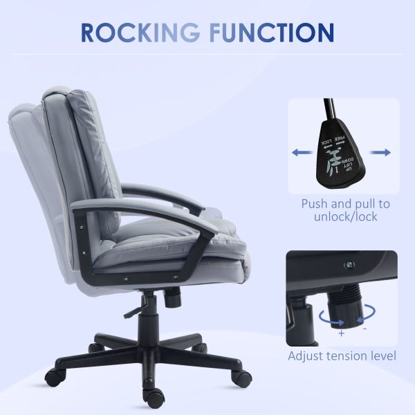 HOMCOM Faux Leather Home Office Chair Mid Back Desk Chair with Arms Light Grey - Image 5