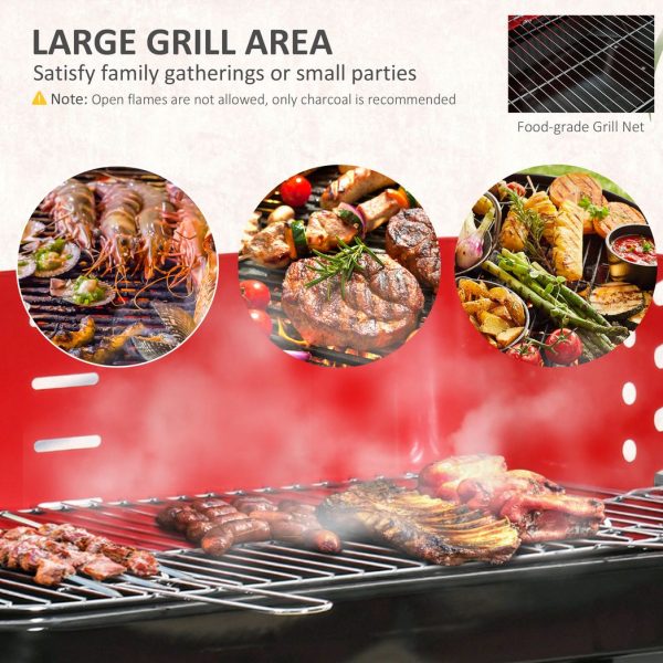 Foldable Charcoal Barbecue Grill W/ Wheels-Red & Black - Image 6
