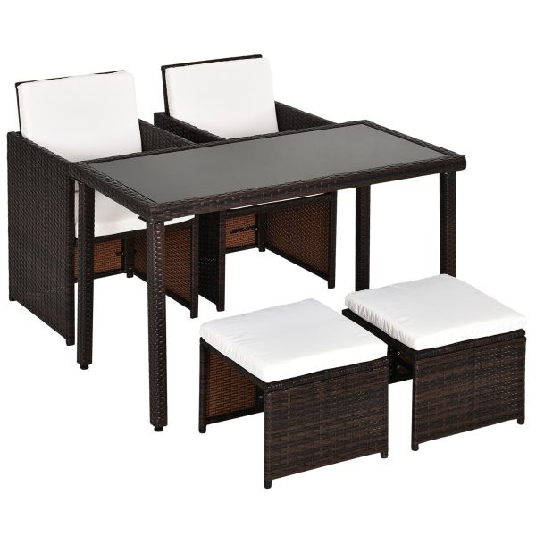 5 P? Rattan Set-Brown/Creamy White