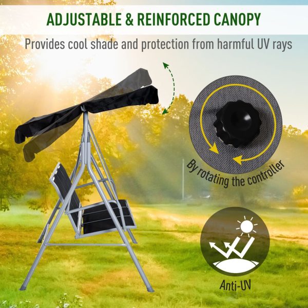 Outdoor 3-Seater Swing Chair-Black - Image 3