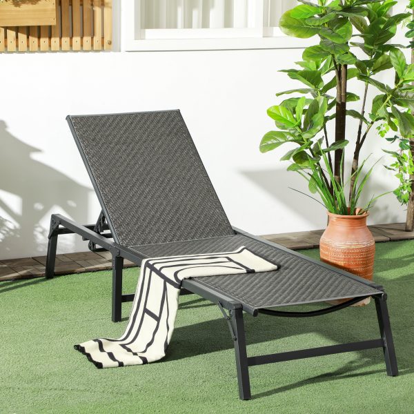 Outsunny Foldable PE Rattan Sun Lounger with 5-Level Adjustable Backrest - Image 2