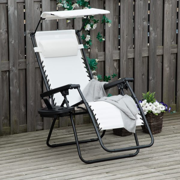 Steel Frame Zero Gravity Outdoor Garden Deck Chair with Canopy - White - Image 2