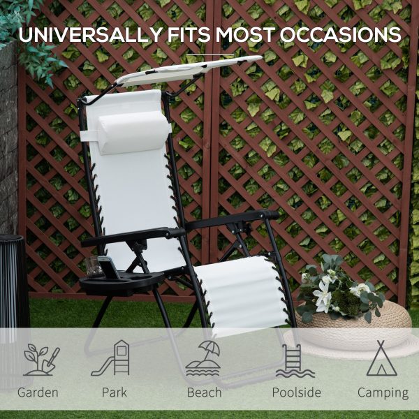 Steel Frame Zero Gravity Outdoor Garden Deck Chair with Canopy - White - Image 7
