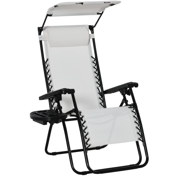 Steel Frame Zero Gravity Outdoor Garden Deck Chair with Canopy - White