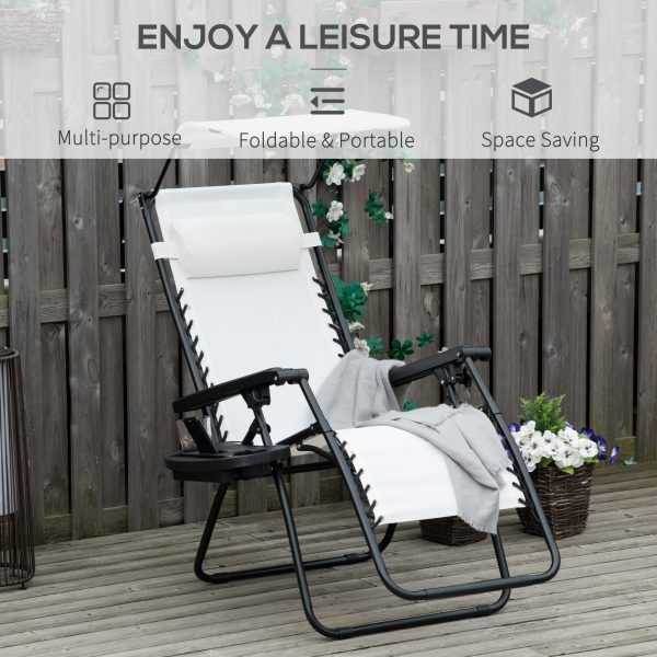 Steel Frame Zero Gravity Outdoor Garden Deck Chair with Canopy - White - Image 3