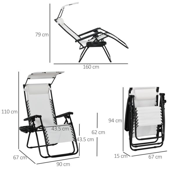 Steel Frame Zero Gravity Outdoor Garden Deck Chair with Canopy - White - Image 5