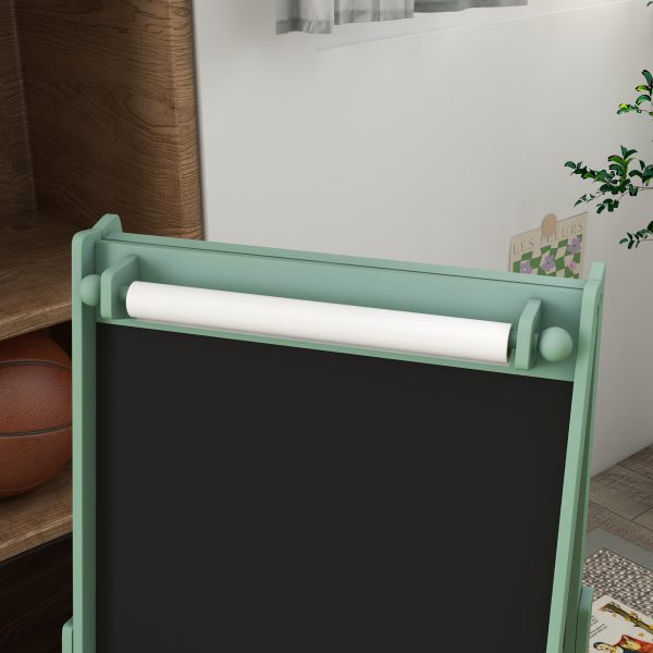 AIYAPLAY Kids Easel with Paper Roll, Blackboard, Whiteboard, Storage, Green - Image 7