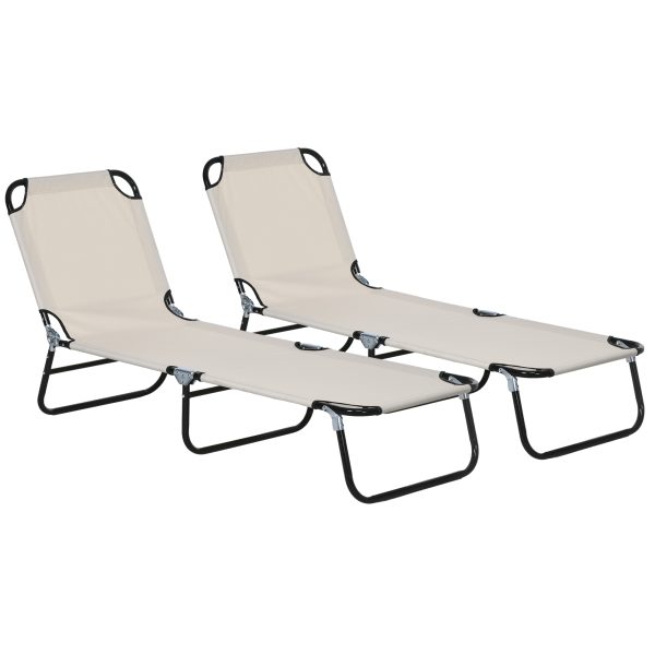 Outsunny 2 Piece Reclining Chaise Lounge with 5-Level Adjustable Backrest Cream
