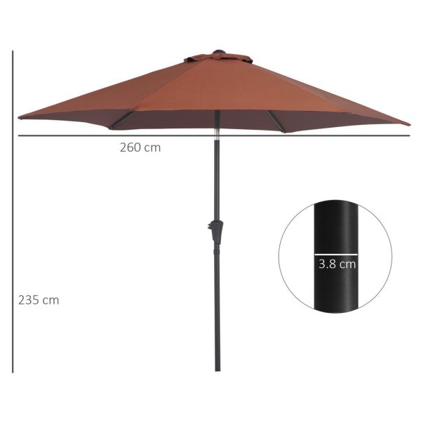 Patio Umbrella Parasol Sun Shade Garden Aluminium Coffee 2.7M - Image 5