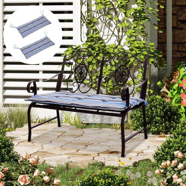 2 PCS Patio Bench Swing Chairs Garden Chairs Double Seat Cushion Mat Strips Blue - Image 2