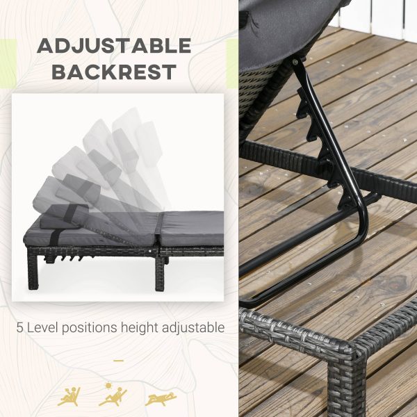 Outsunny 2 Pieces Rattan Sun Loungers with Padded Cushion for Poolside - Image 3