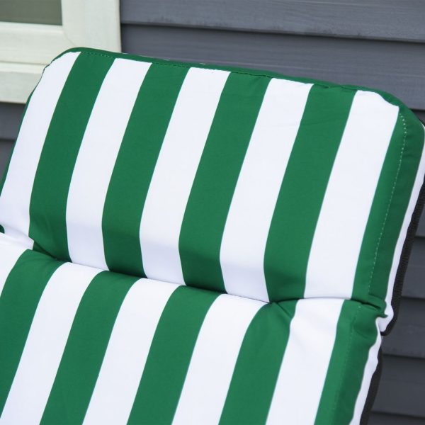 Set of 2 Folding Sun Lounger Recliner Chairs Daybed Cushion Green White - Image 8